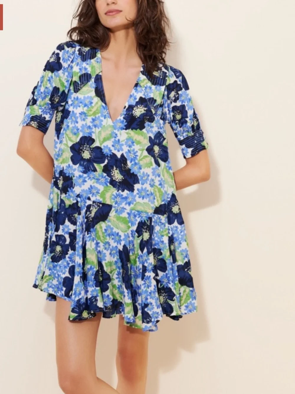 Free People 🌙 Moon Chaser Mini Dress Blue Floral Boho Babydoll Dress
